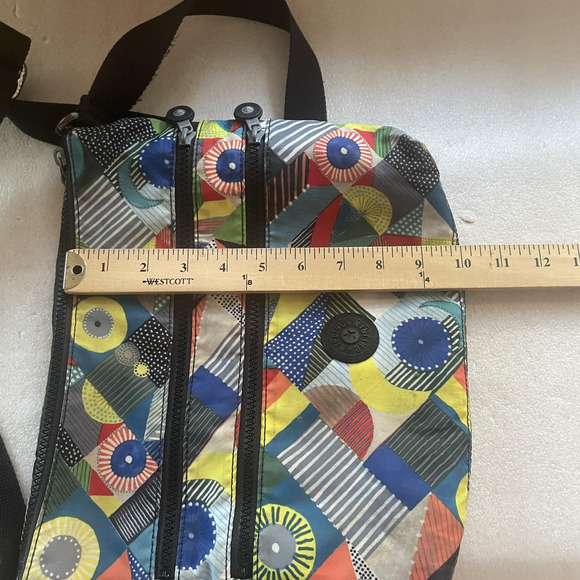 Kipling Crossbody Bag Multi Geometric Nylon Zip Pockets Monkey Keychain HB6141 - Picture 14 of 15